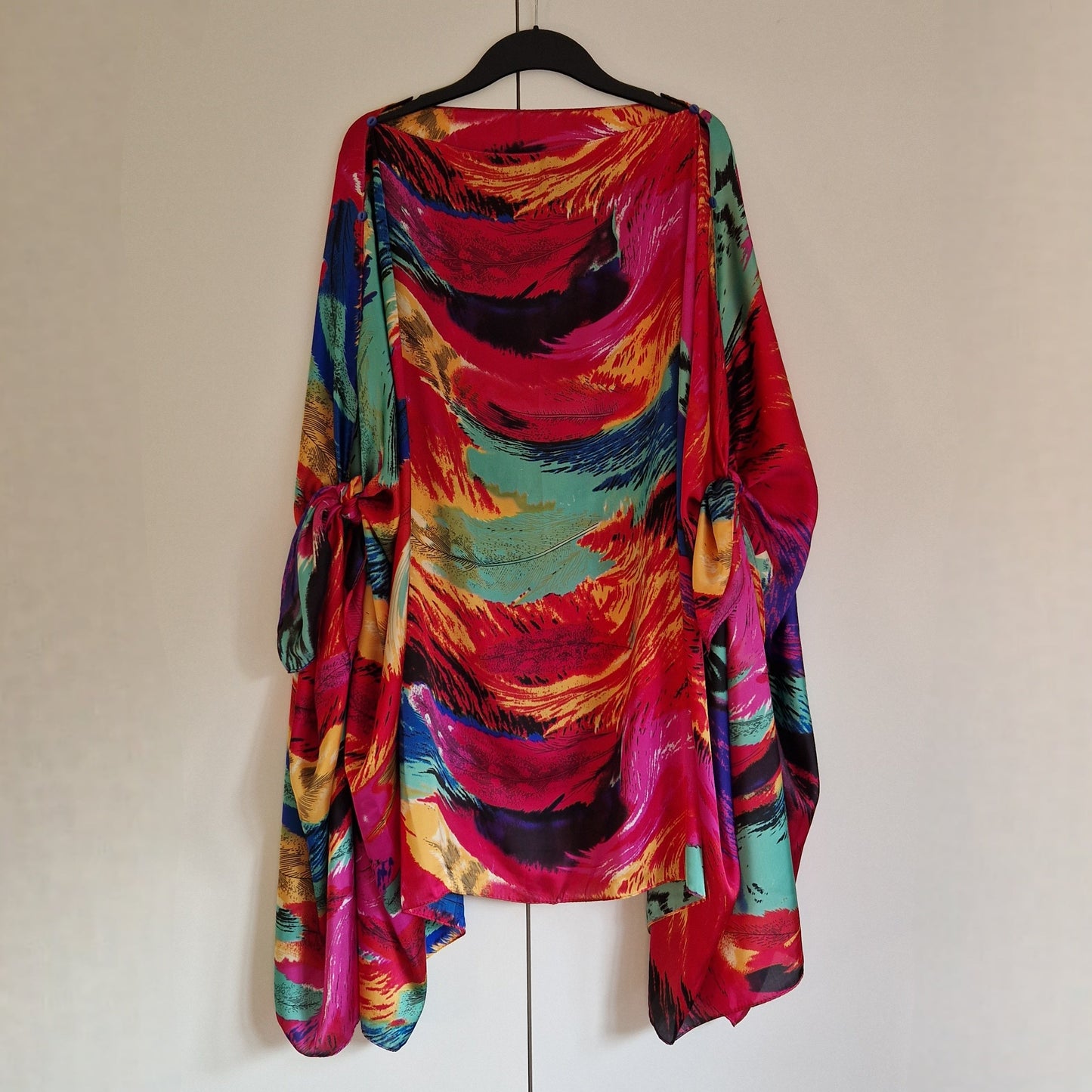 Handmade Boho-style multi-wear kaftan and robe made from a soft cotton-polyester blend in rainbow colours