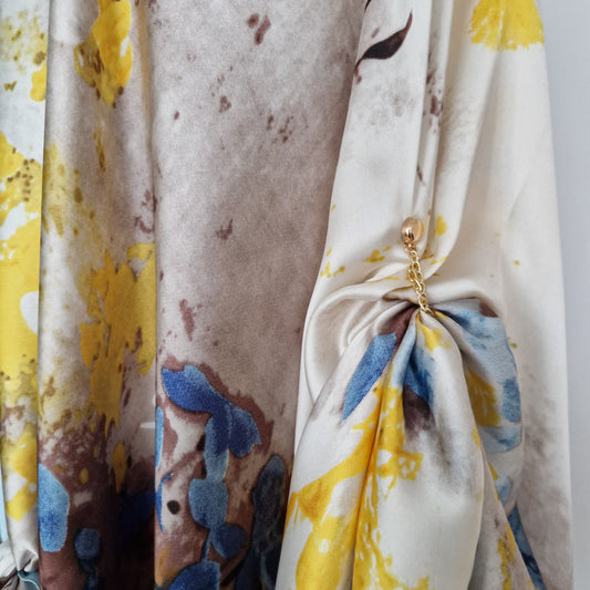 Handmade Boho-style multi-wear kaftan and robe made from a soft cotton-polyester blend in summer colours