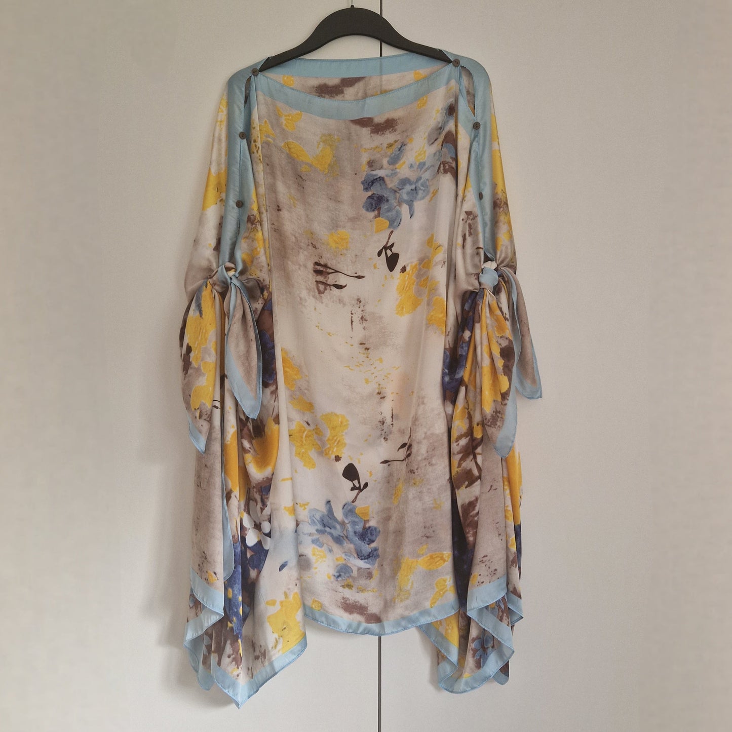 Handmade Boho-style multi-wear kaftan and robe made from a soft cotton-polyester blend in summer colours