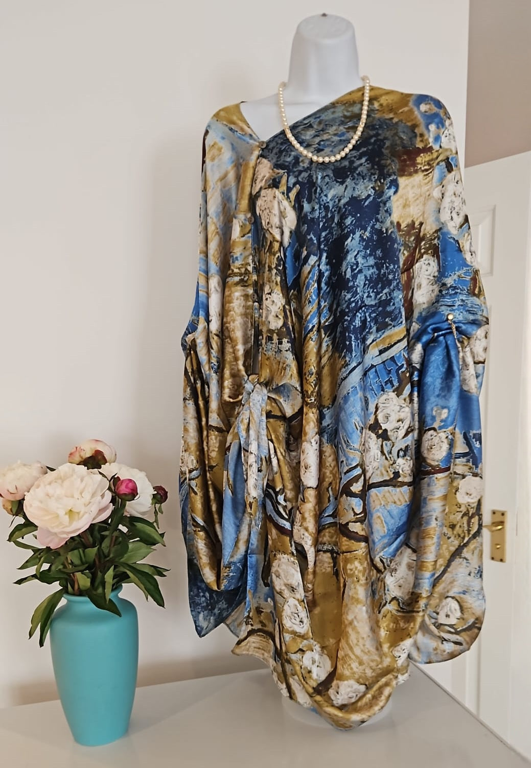 Handmade Boho-style multi-wear kaftan and robe made from a soft cotton-polyester blend
