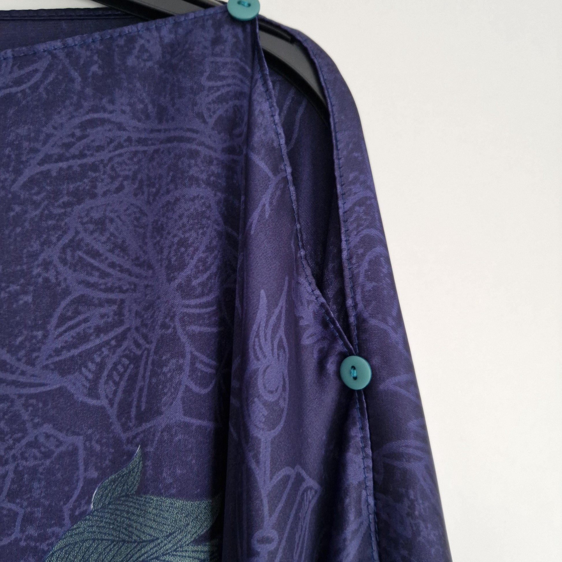 Handmade Boho-style multi-wear kaftan. with a lotus flower and navy blue robe, with botanical, made from a soft cotton-polyester blend