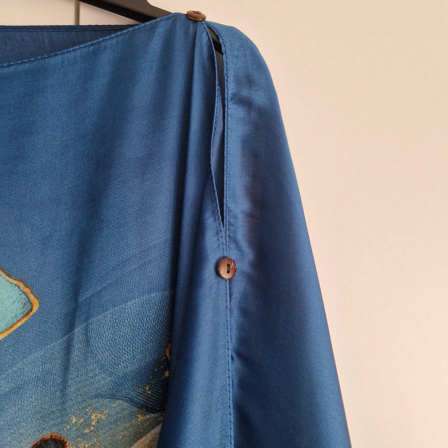 Handmade boho-style multi-wear kaftan coloured with Ginkgo leaves and turquoise  coloured robe, with botanical, made from a soft cotton-polyester blend