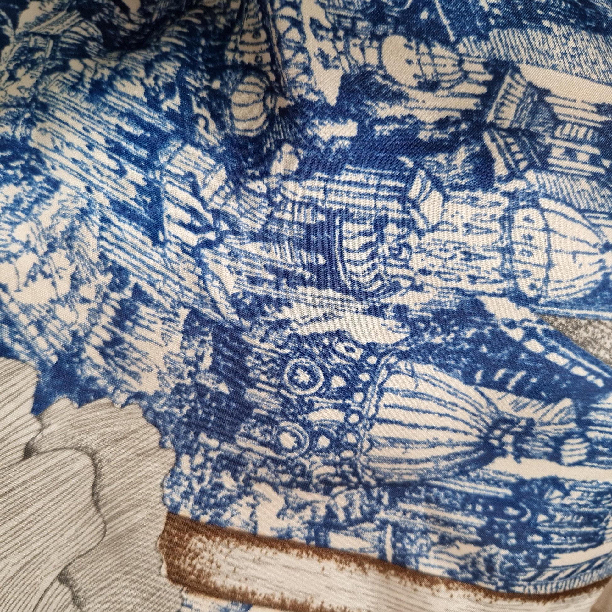 Handmade Boho-style multi-wear kaftan. champagne and French blue with navy-blue  border, made from a soft cotton-polyester blend