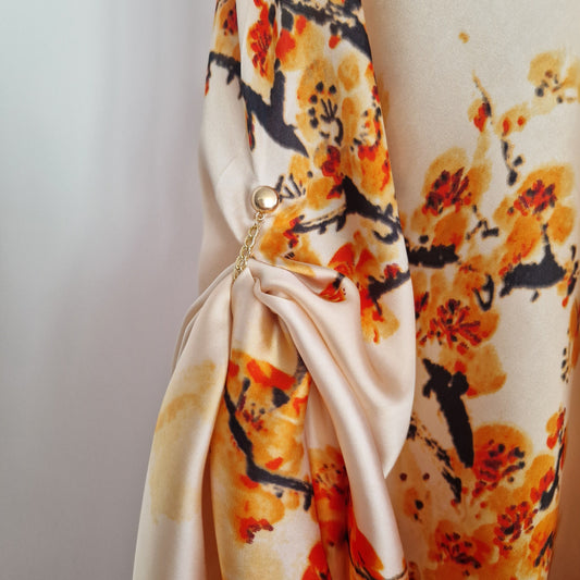 Handmade Boho-style multi-wear kaftan and robe  made from a soft cotton-polyester blend  in autumn colours