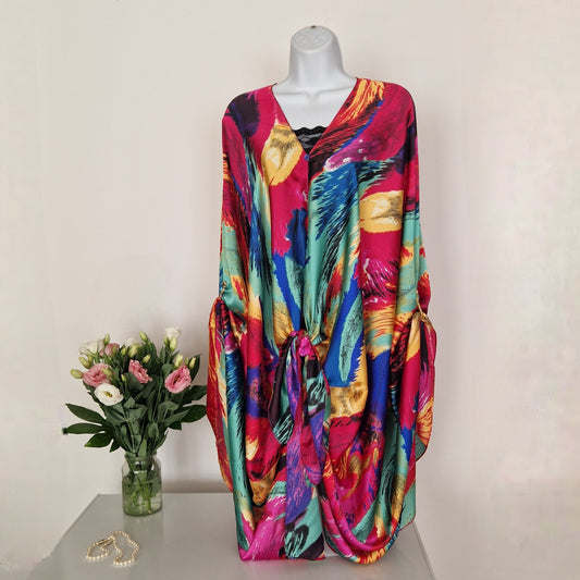 Handmade Boho-style multi-wear kaftan and robe  made from a soft cotton-polyester blend  in rainbow colours