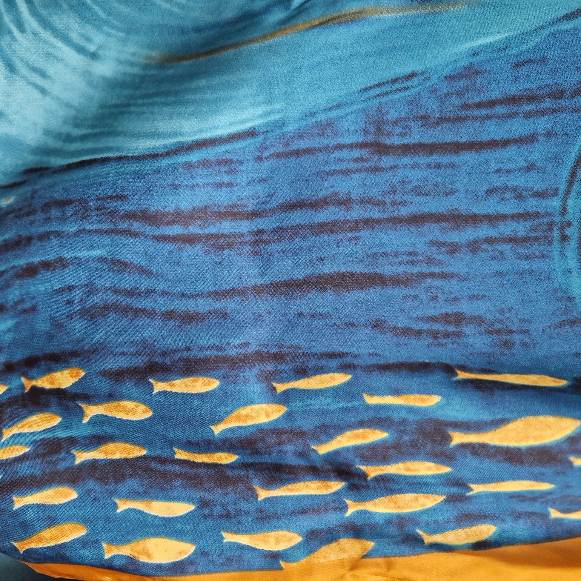 Handmade Boho-style multi-wear kaftan and a blue robe with a golden border, and with botanical, made from a soft cotton-polyester blend