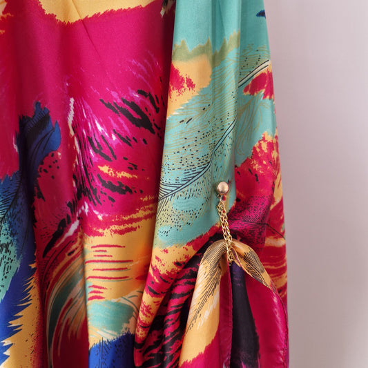 Handmade Boho-style multi-wear kaftan and robe  made from a soft cotton-polyester blend  in rainbow colours